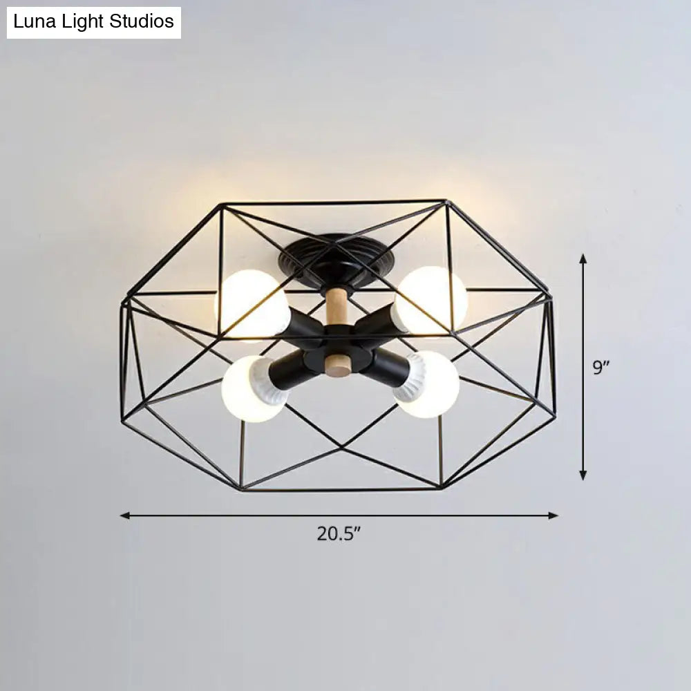 DecorBites™ DecorBites™ Sleek Industrial Iron Flushmount Ceiling Light: Fan Cage Semi Flush for Living Room