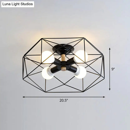 DecorBites™ DecorBites™ Sleek Industrial Iron Flushmount Ceiling Light: Fan Cage Semi Flush for Living Room