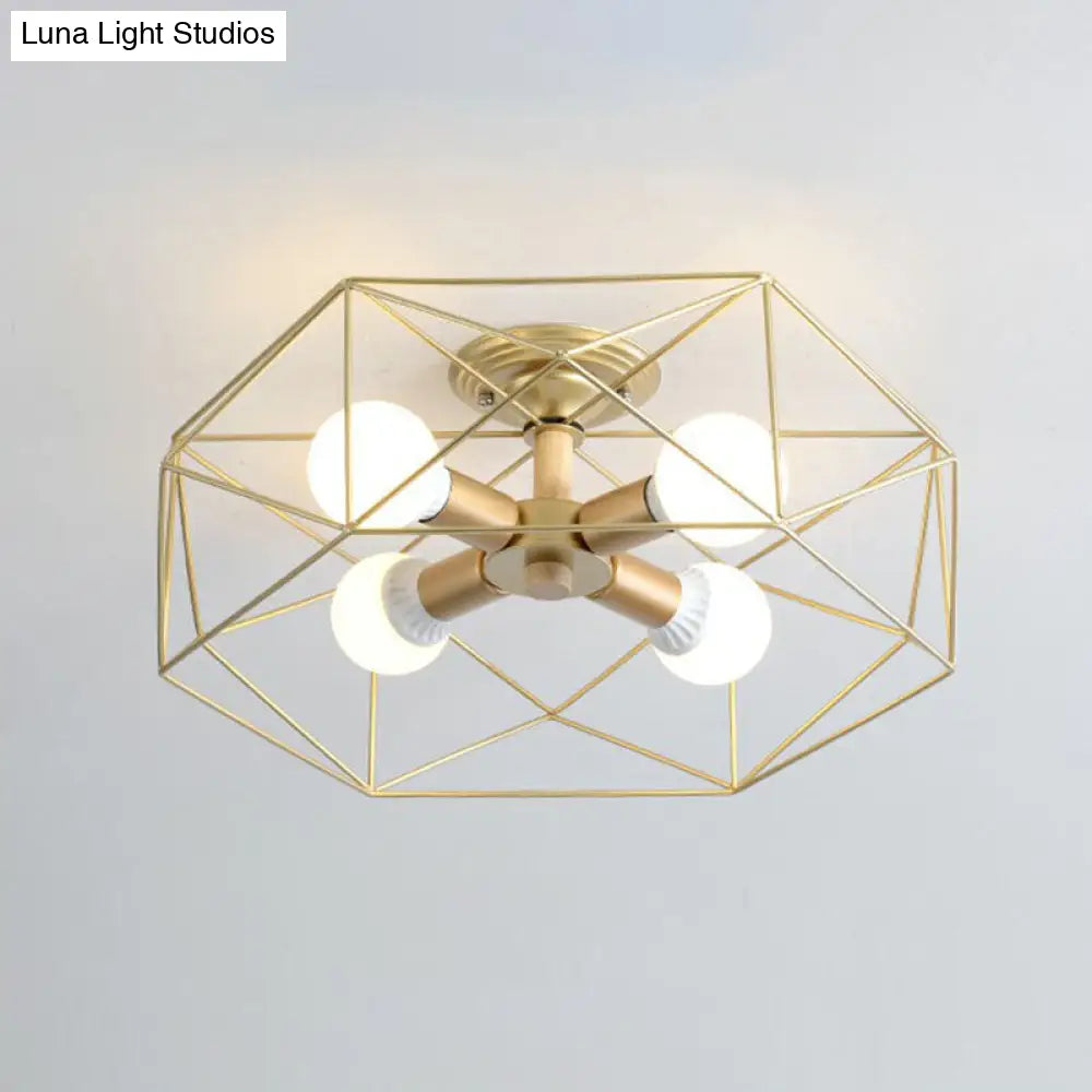 DecorBites™ DecorBites™ Sleek Industrial Iron Flushmount Ceiling Light: Fan Cage Semi Flush for Living Room