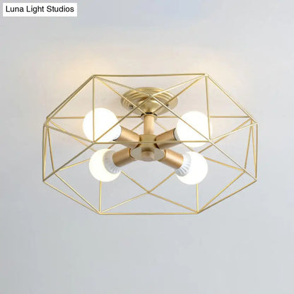 DecorBites™ DecorBites™ Sleek Industrial Iron Flushmount Ceiling Light: Fan Cage Semi Flush for Living Room