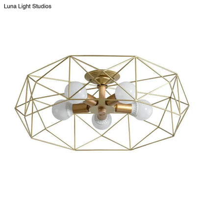 DecorBites™ DecorBites™ Sleek Industrial Iron Flushmount Ceiling Light: Fan Cage Semi Flush for Living Room