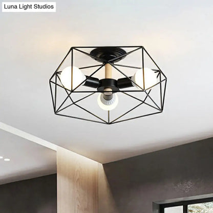 DecorBites™ DecorBites™ Sleek Industrial Iron Flushmount Ceiling Light: Fan Cage Semi Flush for Living Room