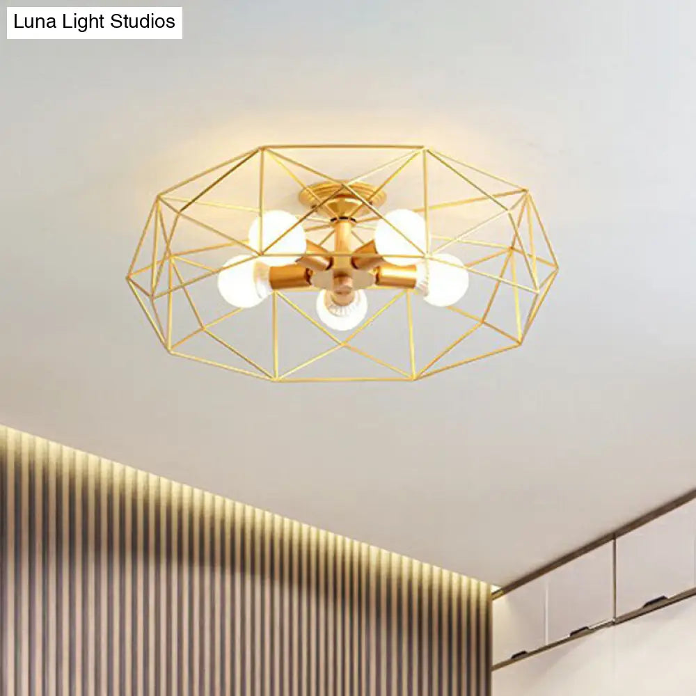 DecorBites™ DecorBites™ Sleek Industrial Iron Flushmount Ceiling Light: Fan Cage Semi Flush for Living Room