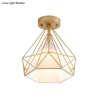 DecorBites™ DecorBites™ Sleek Iron Diamond Cage Semi Flush Ceiling Light Fixture – Ideal for Corridors and Simplicity-Loving Spaces