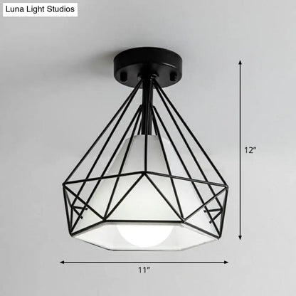 DecorBites™ DecorBites™ Sleek Iron Diamond Cage Semi Flush Ceiling Light Fixture – Ideal for Corridors and Simplicity-Loving Spaces