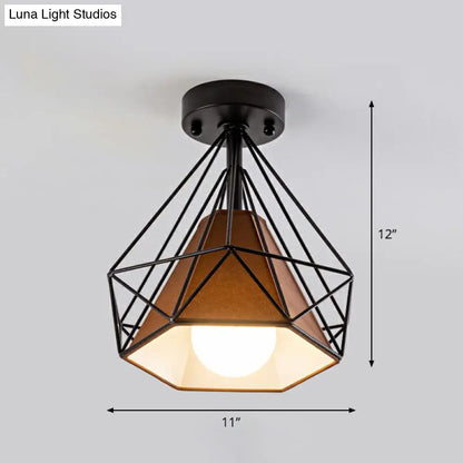 DecorBites™ DecorBites™ Sleek Iron Diamond Cage Semi Flush Ceiling Light Fixture – Ideal for Corridors and Simplicity-Loving Spaces