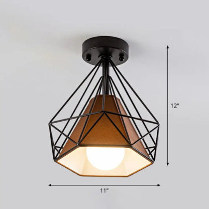 DecorBites™ DecorBites™ Sleek Iron Diamond Cage Semi Flush Ceiling Light Fixture – Ideal for Corridors and Simplicity-Loving Spaces