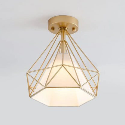 DecorBites™ DecorBites™ Sleek Iron Diamond Cage Semi Flush Ceiling Light Fixture – Ideal for Corridors and Simplicity-Loving Spaces