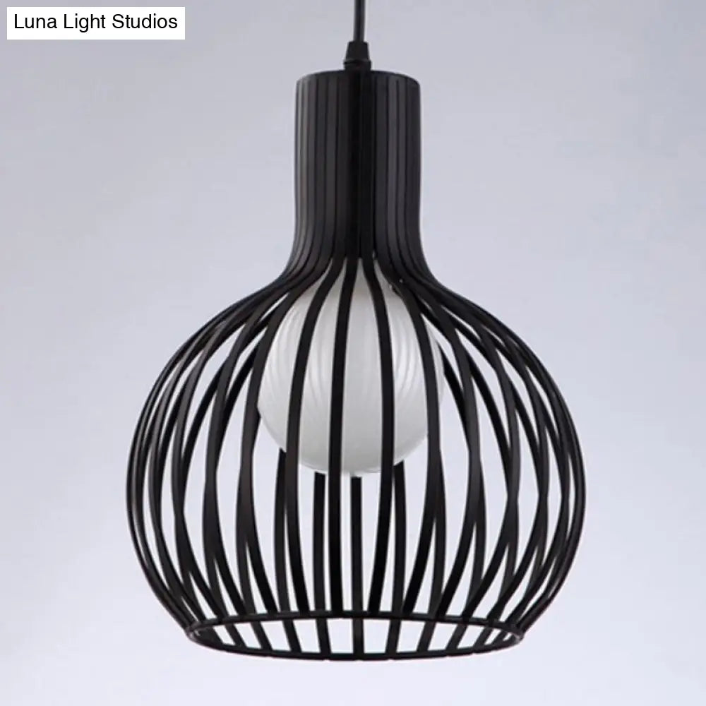 Sleek Iron Loft Pendant Light for Restaurants – Spherical Cage Design, Single-Bulb Ceiling Hanging Fixture