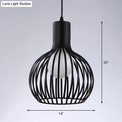 Sleek Iron Loft Pendant Light for Restaurants – Spherical Cage Design, Single-Bulb Ceiling Hanging Fixture