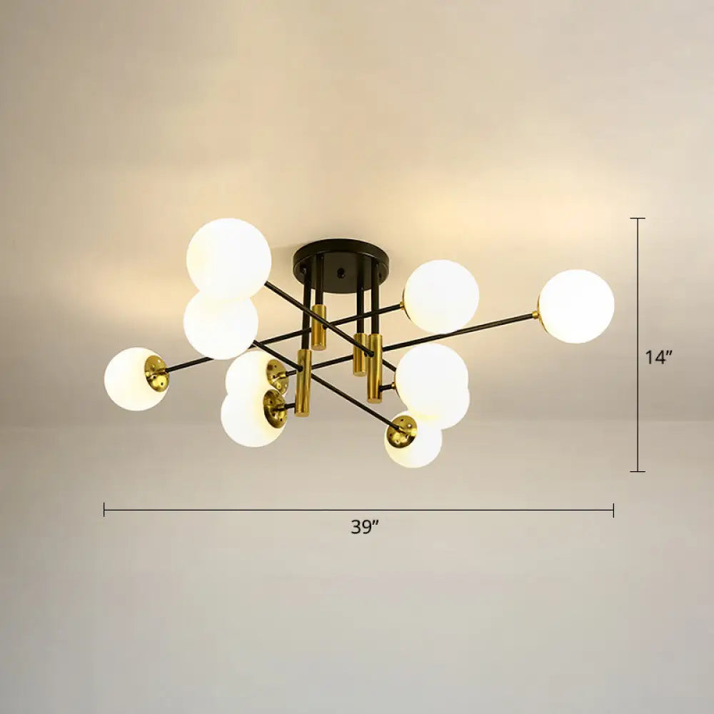 DecorBites™ DecorBites™ Sleek Ivory Glass Ball Flush Ceiling Light in Simple Black-Brass - Semi Flush Mount for Dining Room