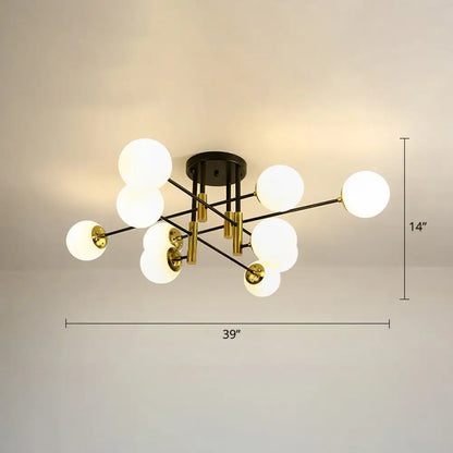 DecorBites™ DecorBites™ Sleek Ivory Glass Ball Flush Ceiling Light in Simple Black-Brass - Semi Flush Mount for Dining Room