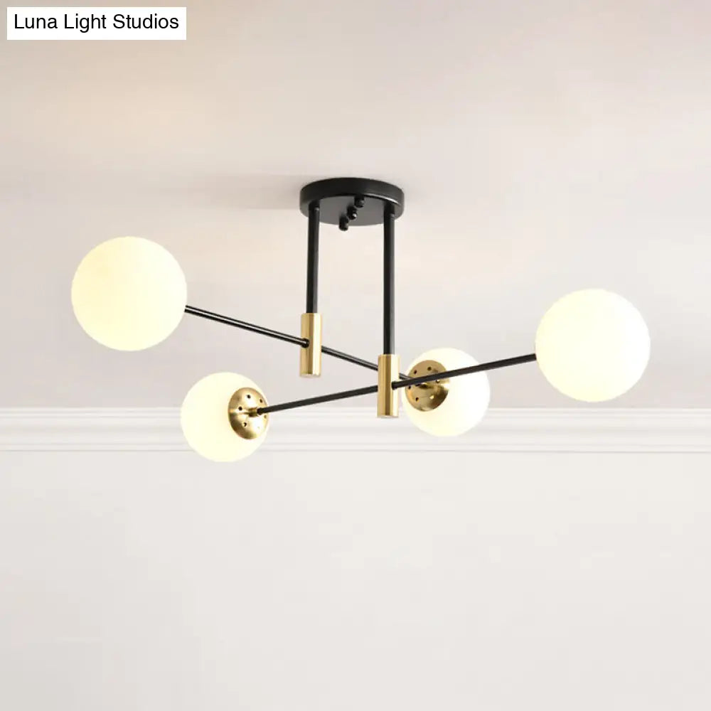 DecorBites™ DecorBites™ Sleek Ivory Glass Ball Flush Ceiling Light in Simple Black-Brass - Semi Flush Mount for Dining Room