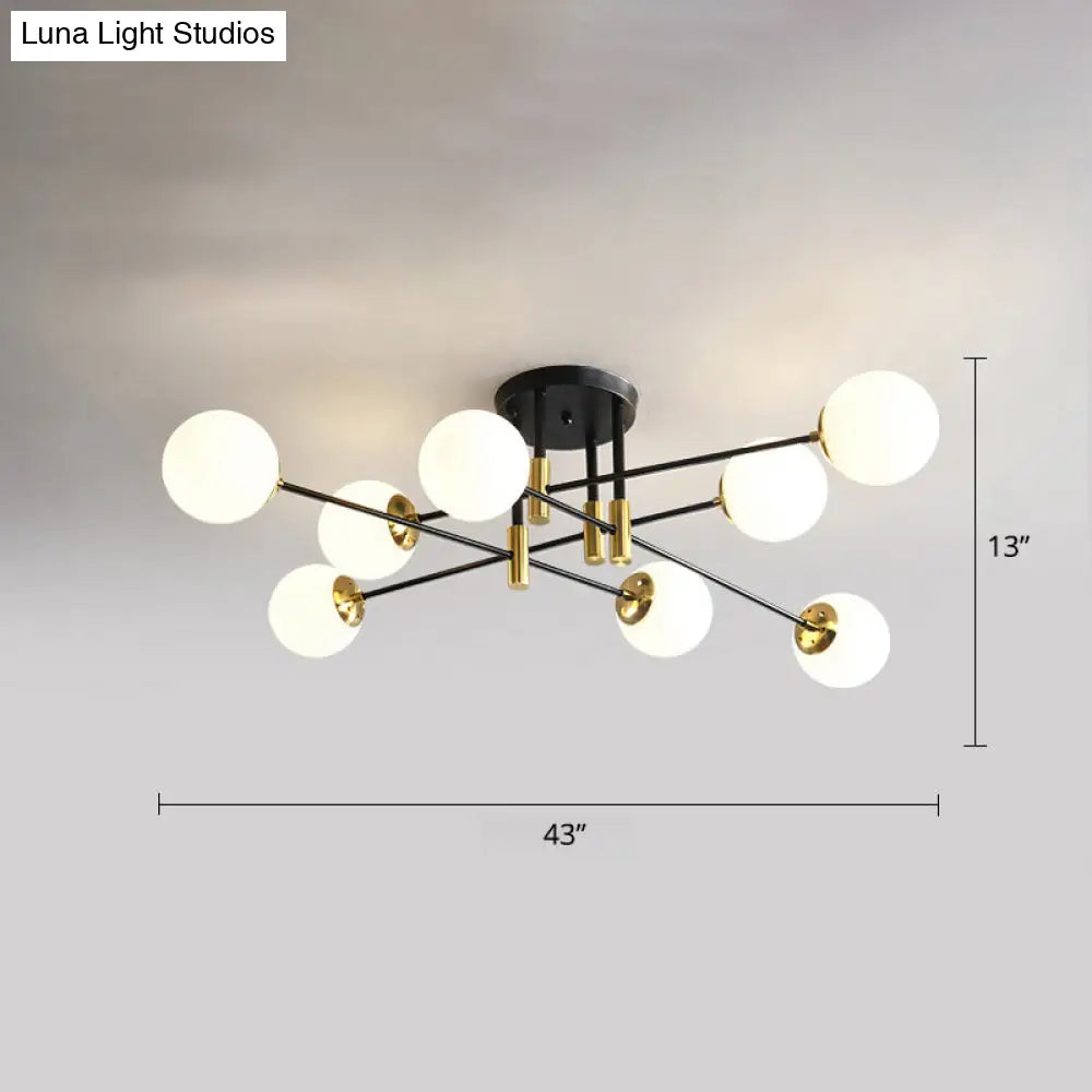 DecorBites™ DecorBites™ Sleek Ivory Glass Ball Flush Ceiling Light in Simple Black-Brass - Semi Flush Mount for Dining Room