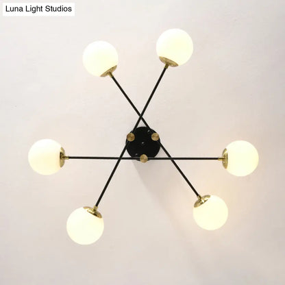 DecorBites™ DecorBites™ Sleek Ivory Glass Ball Flush Ceiling Light in Simple Black-Brass - Semi Flush Mount for Dining Room