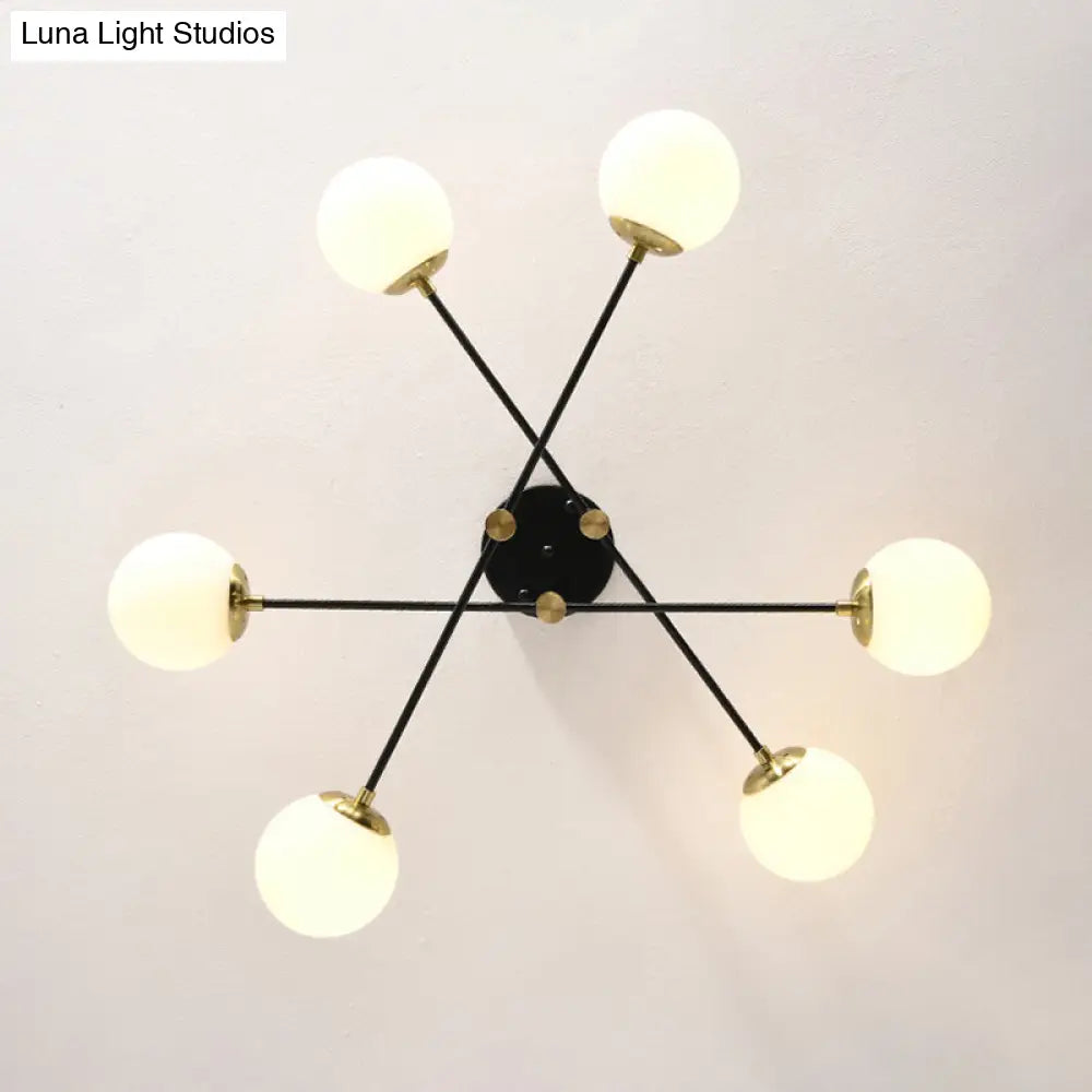 DecorBites™ DecorBites™ Sleek Ivory Glass Ball Flush Ceiling Light in Simple Black-Brass - Semi Flush Mount for Dining Room