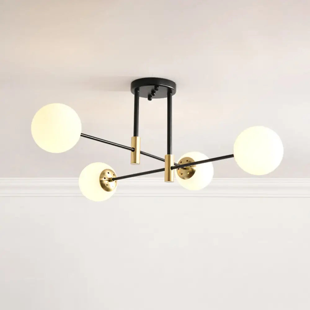 DecorBites™ DecorBites™ Sleek Ivory Glass Ball Flush Ceiling Light in Simple Black-Brass - Semi Flush Mount for Dining Room