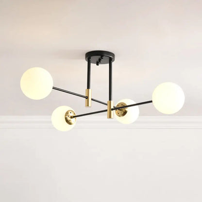 DecorBites™ DecorBites™ Sleek Ivory Glass Ball Flush Ceiling Light in Simple Black-Brass - Semi Flush Mount for Dining Room