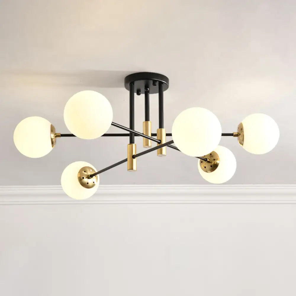 DecorBites™ DecorBites™ Sleek Ivory Glass Ball Flush Ceiling Light in Simple Black-Brass - Semi Flush Mount for Dining Room