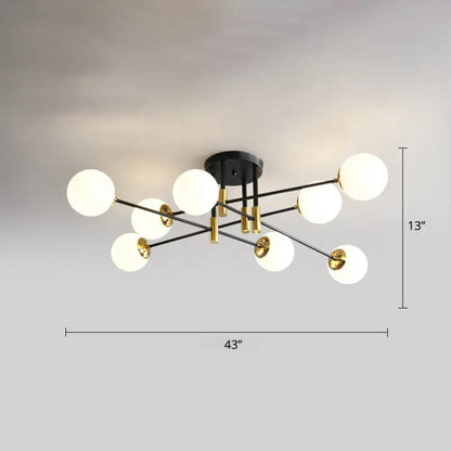 DecorBites™ DecorBites™ Sleek Ivory Glass Ball Flush Ceiling Light in Simple Black-Brass - Semi Flush Mount for Dining Room