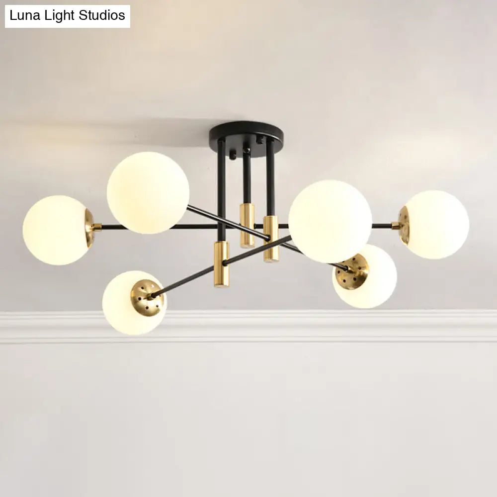 DecorBites™ DecorBites™ Sleek Ivory Glass Ball Flush Ceiling Light in Simple Black-Brass - Semi Flush Mount for Dining Room
