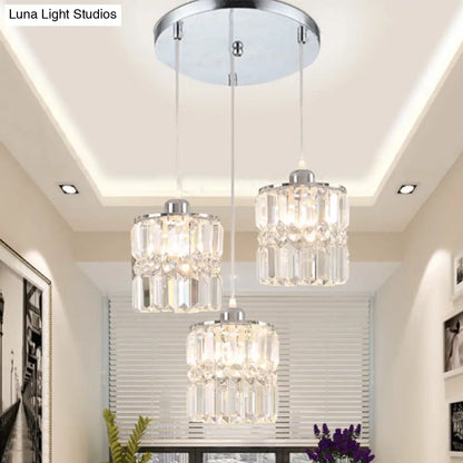 Sleek K9 Crystal 3-Bulb Chrome Suspension Lamp for Dining Room