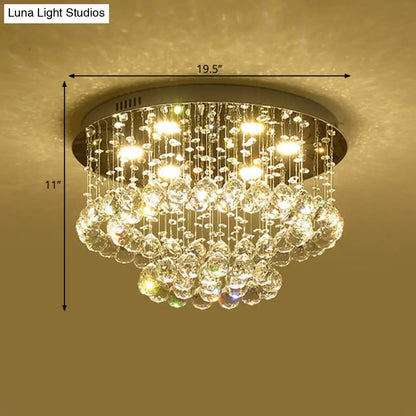 DecorBites™ DecorBites™ Sleek LED Flush Lamp: Nickel Circle Ceiling Light with Crystal Drip Shade, 19.5"/23.5" Wide