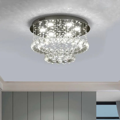 DecorBites™ DecorBites™ Sleek LED Flush Lamp: Nickel Circle Ceiling Light with Crystal Drip Shade, 19.5"/23.5" Wide