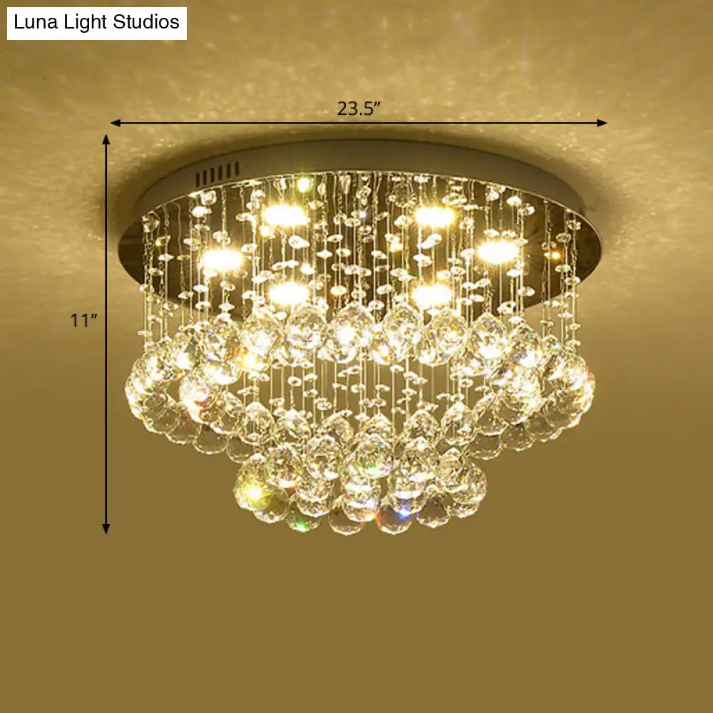 DecorBites™ DecorBites™ Sleek LED Flush Lamp: Nickel Circle Ceiling Light with Crystal Drip Shade, 19.5"/23.5" Wide