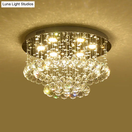 DecorBites™ DecorBites™ Sleek LED Flush Lamp: Nickel Circle Ceiling Light with Crystal Drip Shade, 19.5"/23.5" Wide