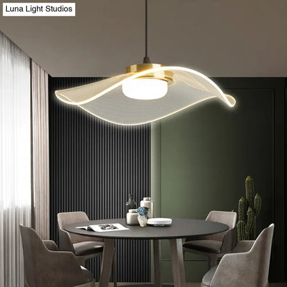 Sleek LED Pendulum Light: Ruffled Design, Clear Acrylic, Ideal for Dining Room