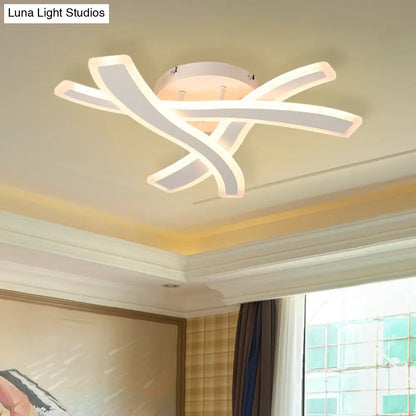 DecorBites™ DecorBites™ Sleek LED Semi Flush Mount Fixture with Stylish White Crossing Wave Design and Acrylic Shade