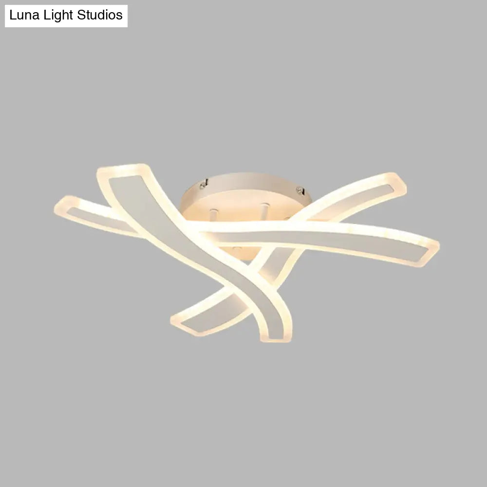 DecorBites™ DecorBites™ Sleek LED Semi Flush Mount Fixture with Stylish White Crossing Wave Design and Acrylic Shade