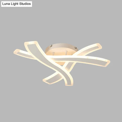 DecorBites™ DecorBites™ Sleek LED Semi Flush Mount Fixture with Stylish White Crossing Wave Design and Acrylic Shade