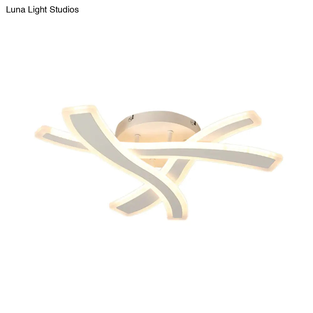 DecorBites™ DecorBites™ Sleek LED Semi Flush Mount Fixture with Stylish White Crossing Wave Design and Acrylic Shade