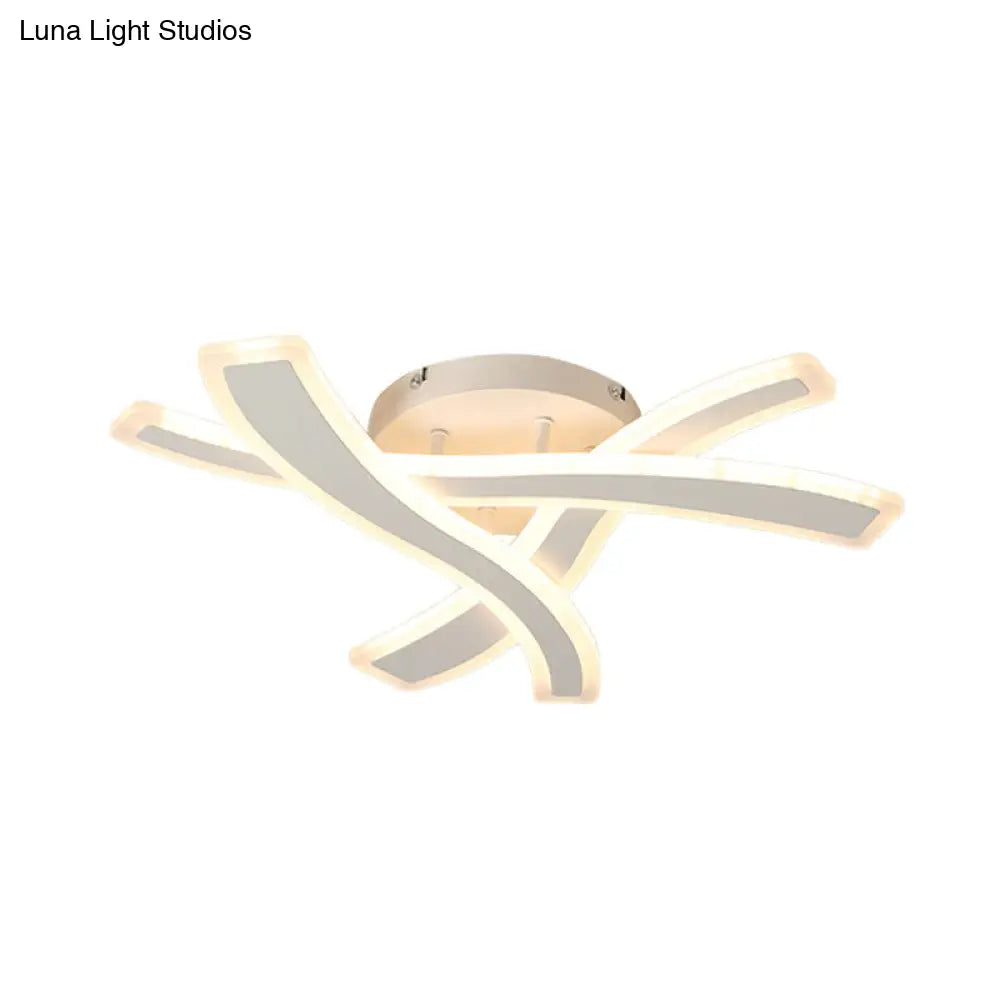 DecorBites™ DecorBites™ Sleek LED Semi Flush Mount Fixture with Stylish White Crossing Wave Design and Acrylic Shade