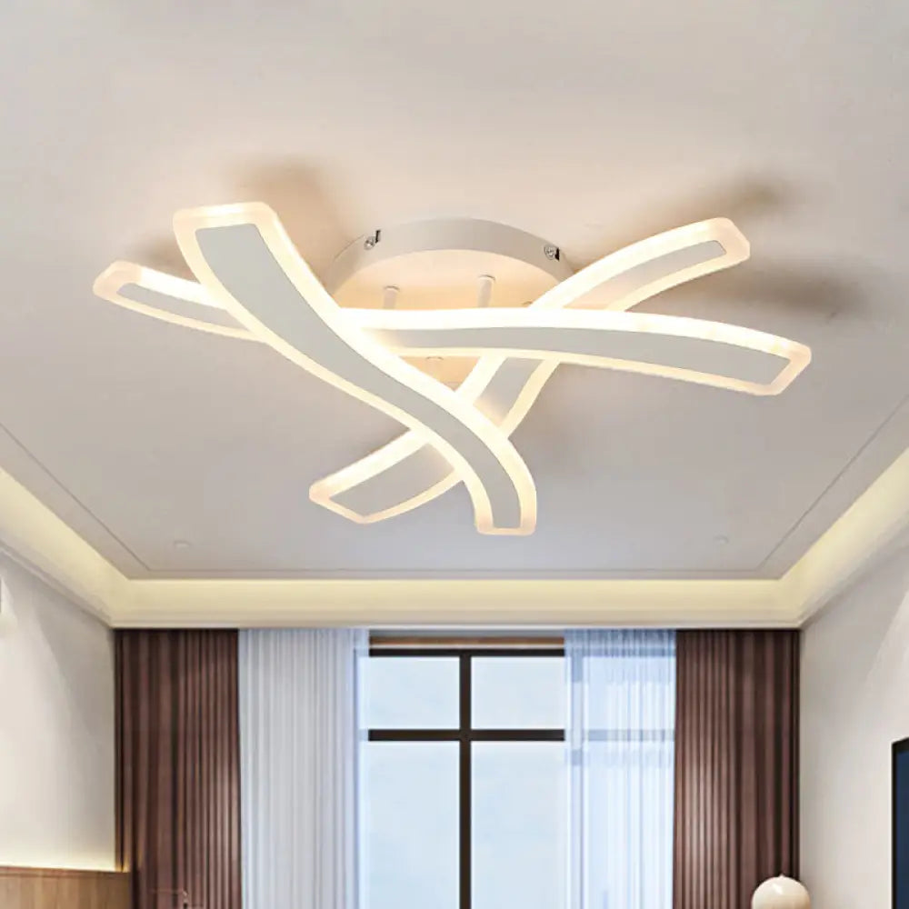 DecorBites™ DecorBites™ Sleek LED Semi Flush Mount Fixture with Stylish White Crossing Wave Design and Acrylic Shade