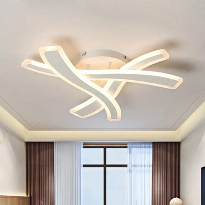 DecorBites™ DecorBites™ Sleek LED Semi Flush Mount Fixture with Stylish White Crossing Wave Design and Acrylic Shade