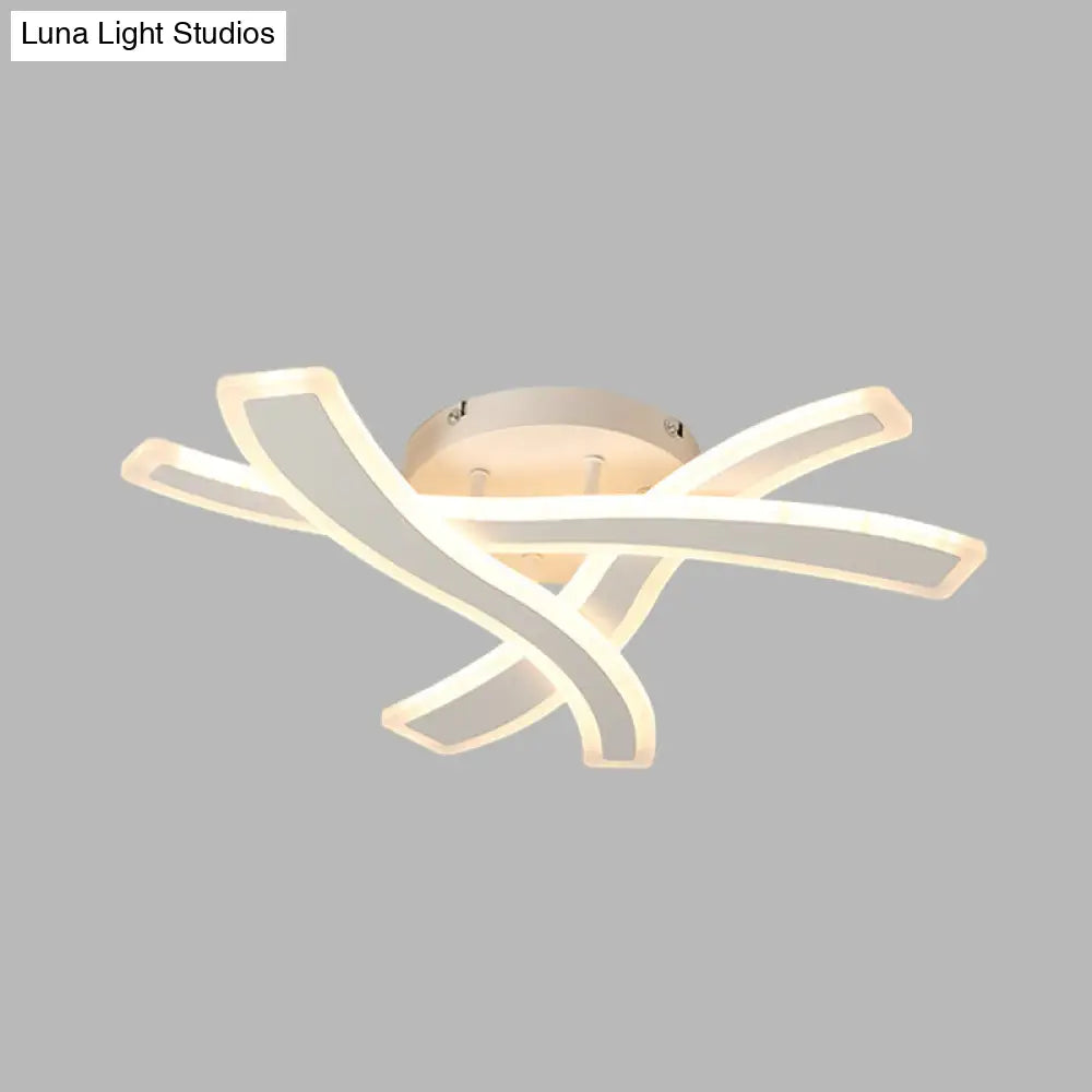 DecorBites™ DecorBites™ Sleek LED Semi Flush Mount Fixture with Stylish White Crossing Wave Design and Acrylic Shade