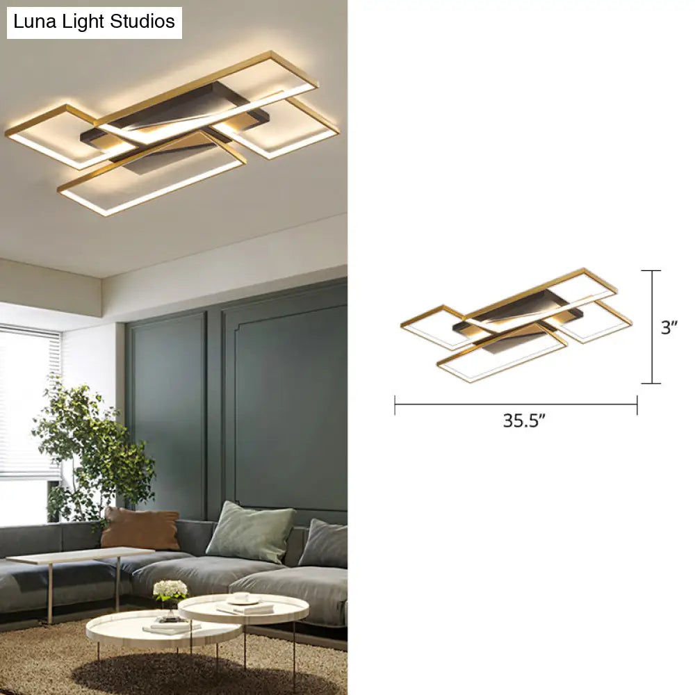DecorBites™ DecorBites™ Sleek Living Room Shine: Simplistic Black-Gold LED Metal Rectangle Flush Mount Ceiling Lamp.