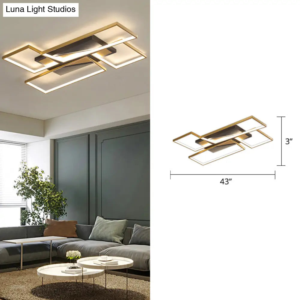 DecorBites™ DecorBites™ Sleek Living Room Shine: Simplistic Black-Gold LED Metal Rectangle Flush Mount Ceiling Lamp.