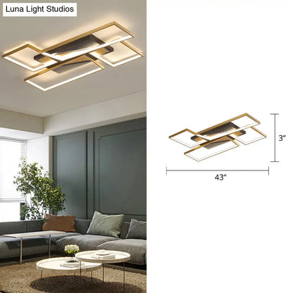 DecorBites™ DecorBites™ Sleek Living Room Shine: Simplistic Black-Gold LED Metal Rectangle Flush Mount Ceiling Lamp.