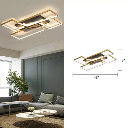 DecorBites™ DecorBites™ Sleek Living Room Shine: Simplistic Black-Gold LED Metal Rectangle Flush Mount Ceiling Lamp.