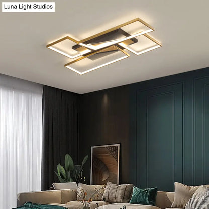 DecorBites™ DecorBites™ Sleek Living Room Shine: Simplistic Black-Gold LED Metal Rectangle Flush Mount Ceiling Lamp.