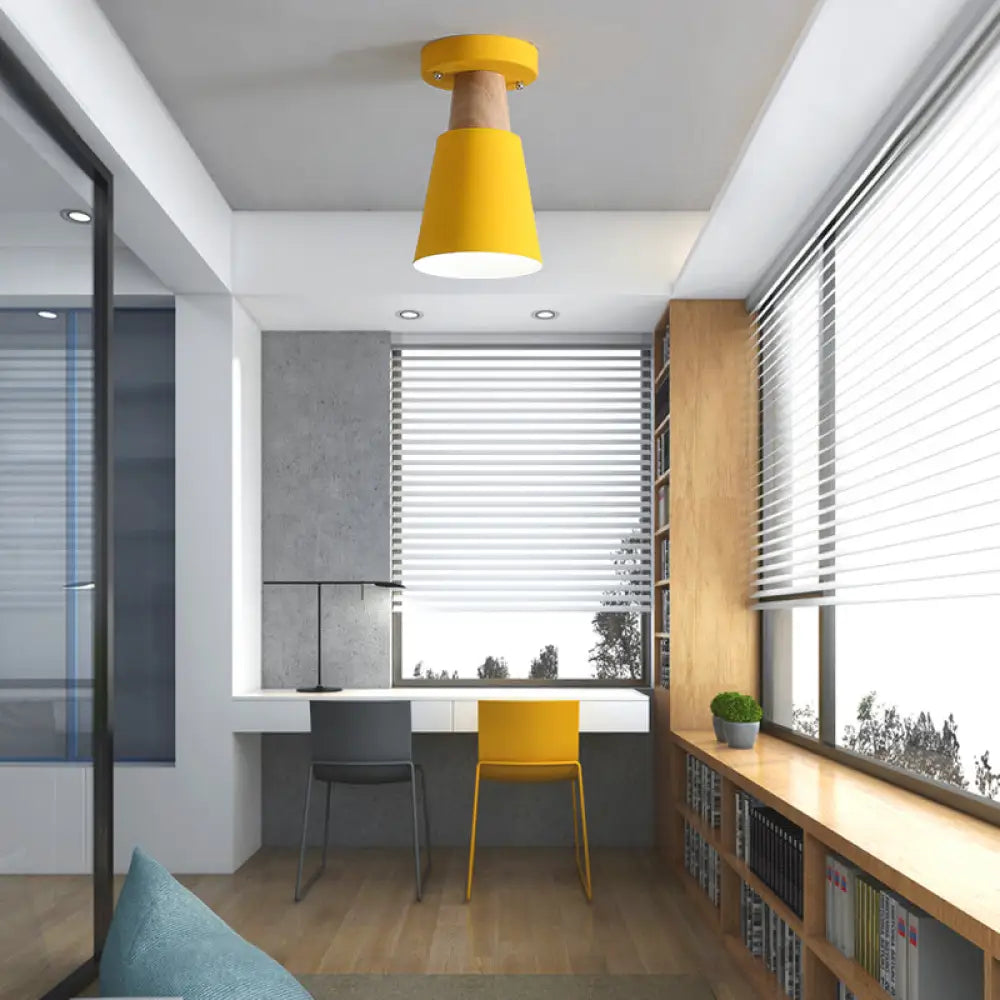 DecorBites™ DecorBites™ Sleek Macaron Conic Semi Flushmount Light - Grey/Pink/Yellow/Green