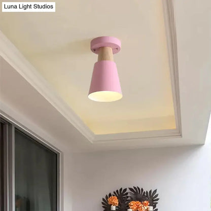 DecorBites™ DecorBites™ Sleek Macaron Conic Semi Flushmount Light - Grey/Pink/Yellow/Green