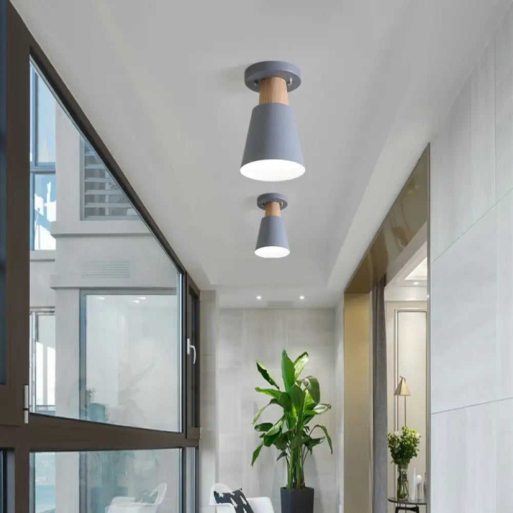 DecorBites™ DecorBites™ Sleek Macaron Conic Semi Flushmount Light - Grey/Pink/Yellow/Green