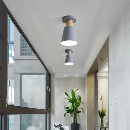 DecorBites™ DecorBites™ Sleek Macaron Conic Semi Flushmount Light - Grey/Pink/Yellow/Green