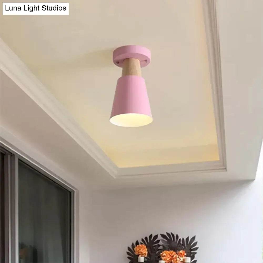 DecorBites™ DecorBites™ Sleek Macaron Conic Semi Flushmount Light - Grey/Pink/Yellow/Green