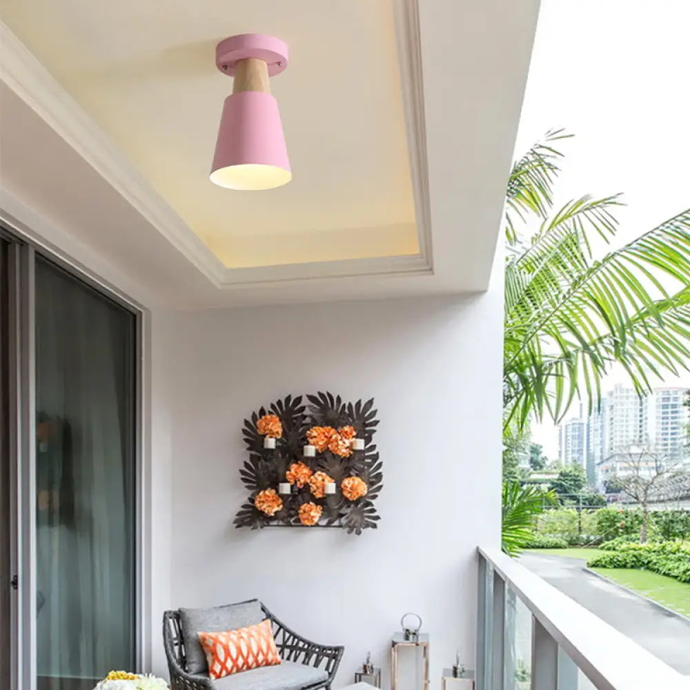 DecorBites™ DecorBites™ Sleek Macaron Conic Semi Flushmount Light - Grey/Pink/Yellow/Green